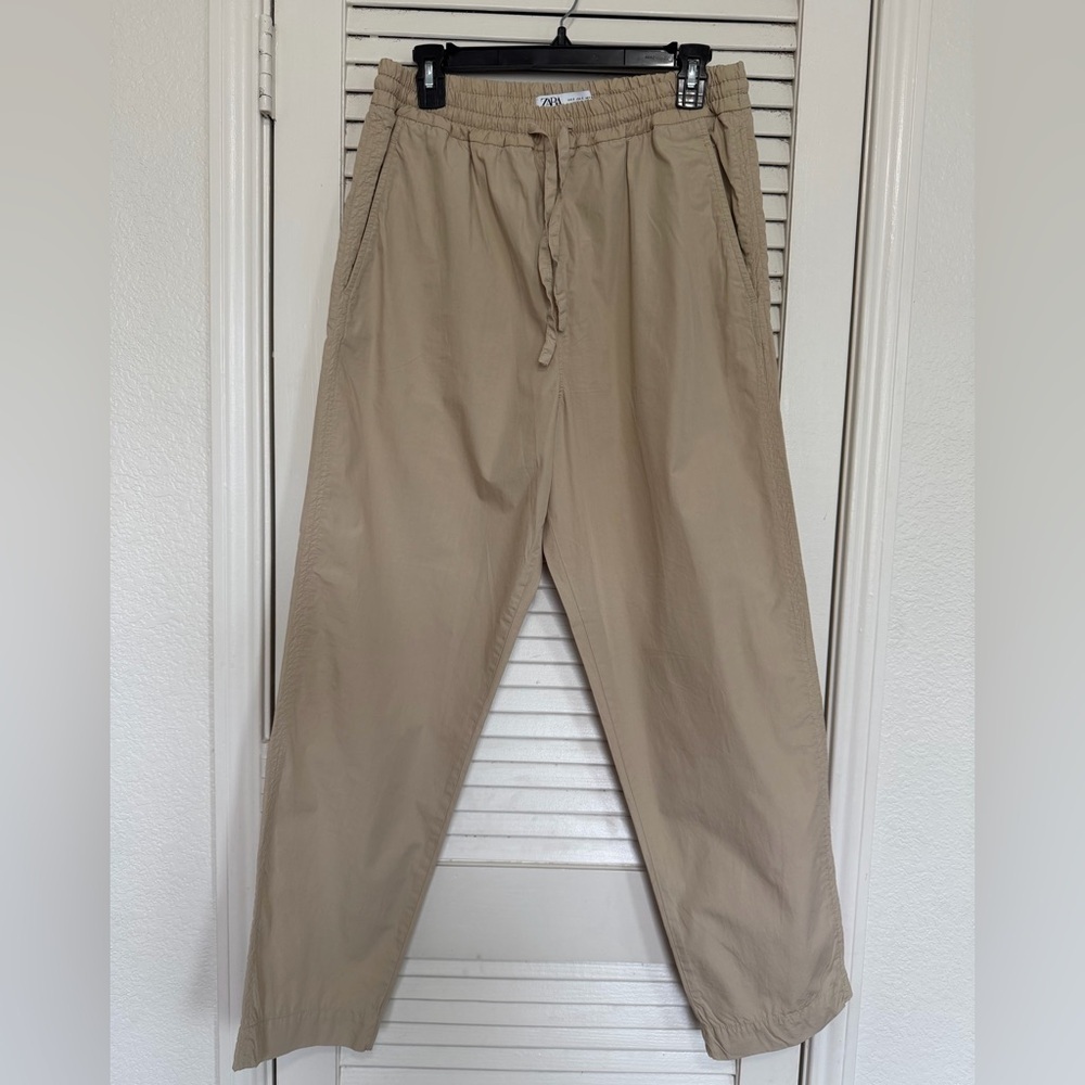 ZARA Man Lightweight Cotton Pull-On Pants Size S Beige Neutral Minimalist